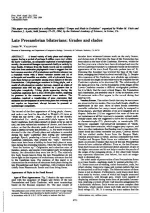 Late Precambrian Bilaterians: Grades and Clades JAMES W