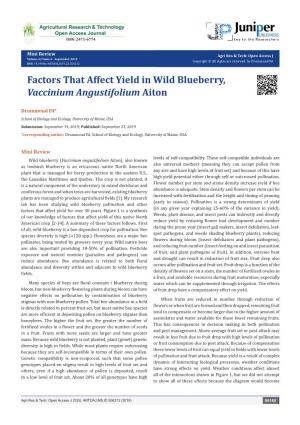 Factors That Affect Yield in Wild Blueberry, Vaccinium Angustifolium Aiton