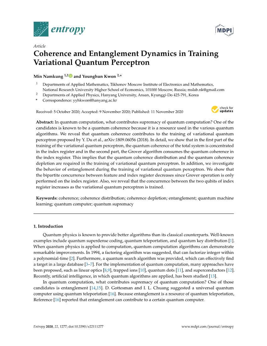 Coherence and Entanglement Dynamics in Training Variational Quantum Perceptron