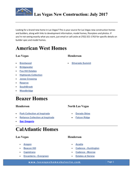 American West Homes Beazer Homes Calatlantic Homes