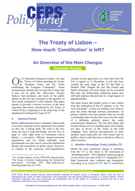 The Treaty of Lisbon – How Much ‘Constitution’ Is Left?