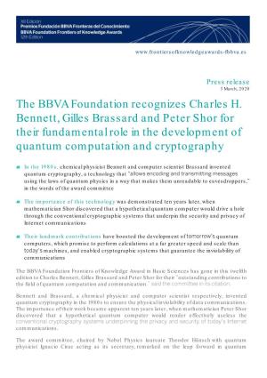 The BBVA Foundation Recognizes Charles H. Bennett, Gilles Brassard