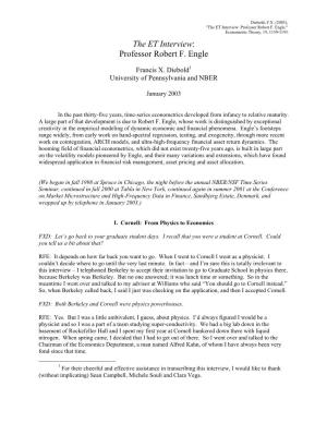 Professor Robert F. Engle," Econometric Theory, 19, 1159-1193