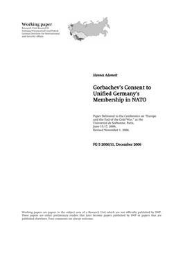 Gorbachev's Consent to Unified Germany's Membership in NATO