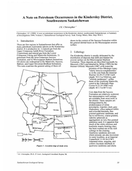 A Note on Petroleum Occurrences in the Kindersley District, Southwestern Saskatchewan