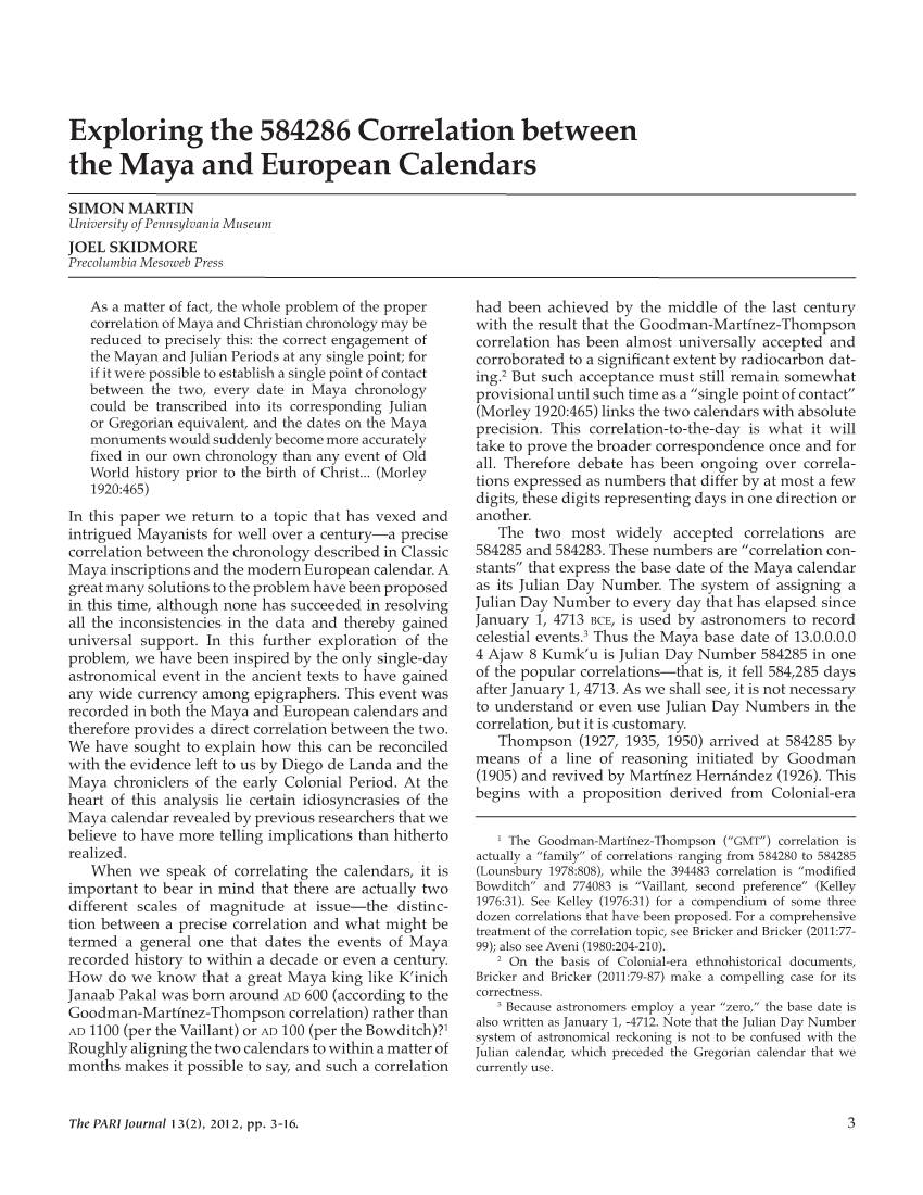 Exploring the 584286 Correlation Between the Maya and European Calendars