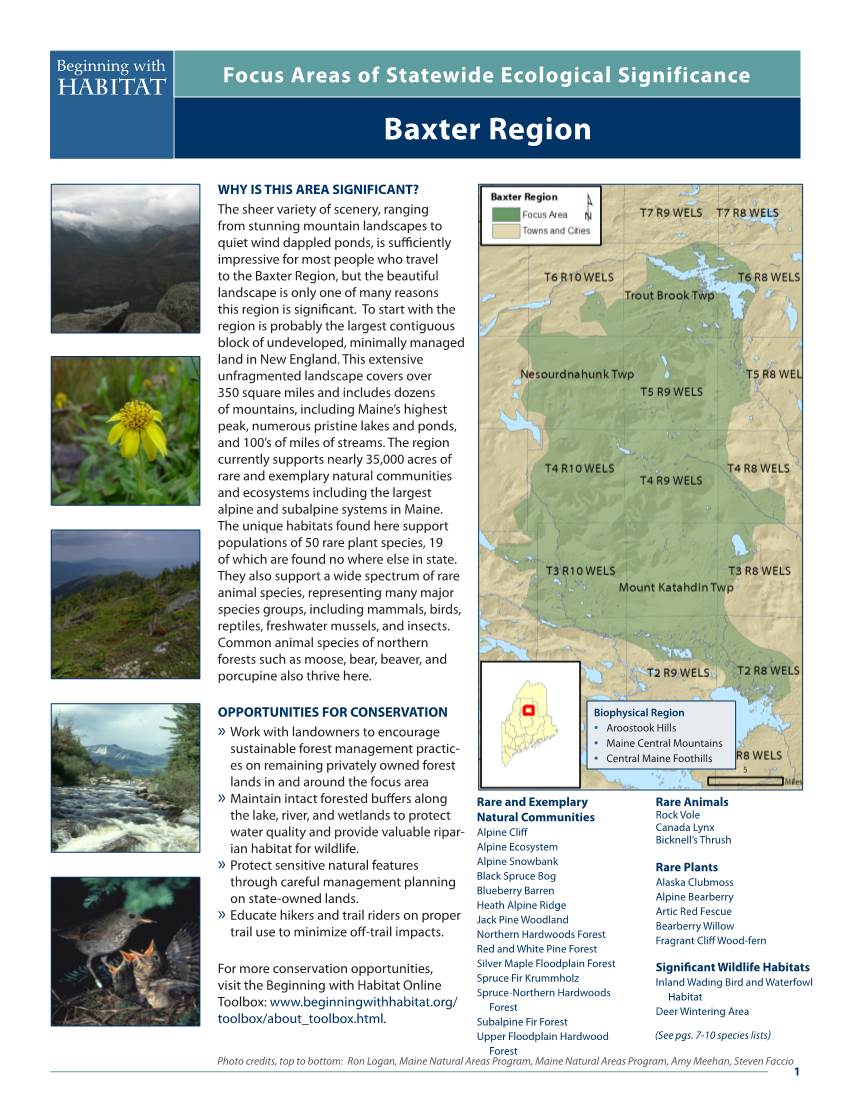 Baxter Region Beginning with Focus Areas of Statewide Ecological Significance Habitat Baxter Region