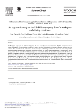 An Ergonomic Study on the UP-Dilimanjeepney Driver’S Workspace and Driving Conditions