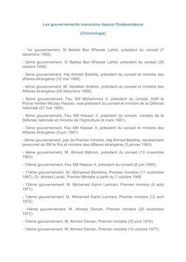 Les Gouvernements Marocains Depuis L'indépendance (Chronologie)