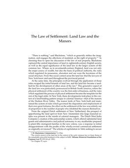 The Law of Settlement: Land Law and the Manors