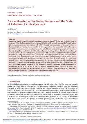 On Membership of the United Nations and the State of Palestine: a Critical Account