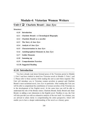 Module-4: Victorian Women Writers Unit-1  Charlotte Brontë : Jane Eyre