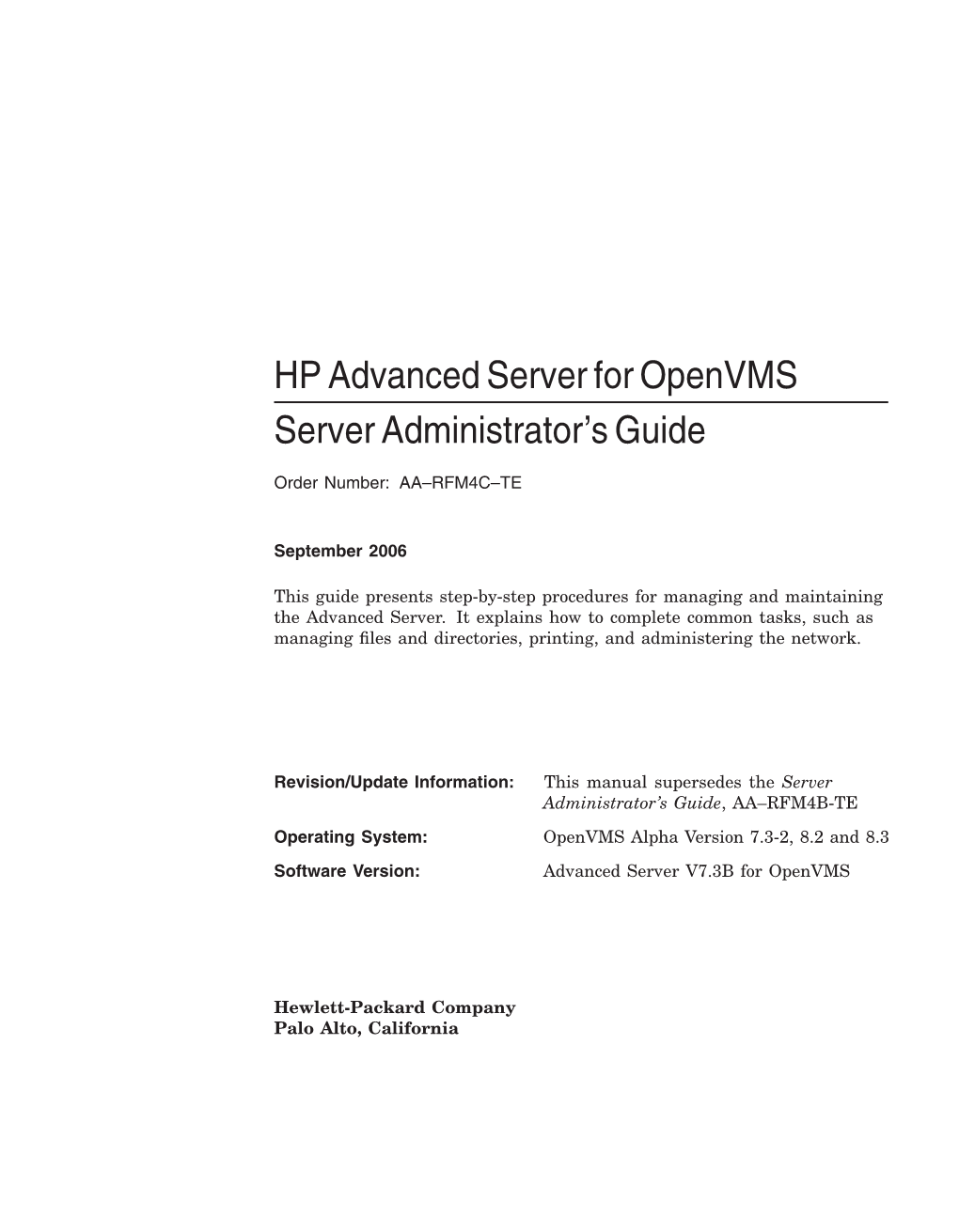 HP Advanced Server for Openvms Server Administrator's Guide