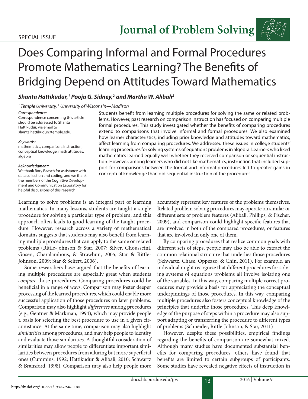 Journal of Problem Solving Does Comparing Informal and Formal