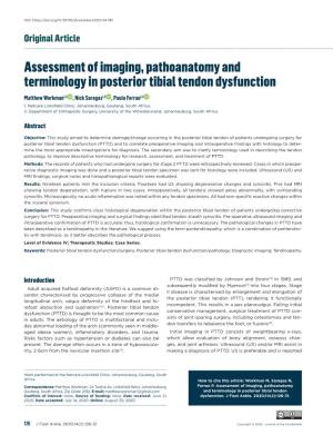 Assessment of Imaging, Pathoanatomy and Terminology in Posterior Tibial Tendon Dysfunction Matthew Workman1,2 , Nick Saragas1,2 , Paulo Ferrao1,2 1