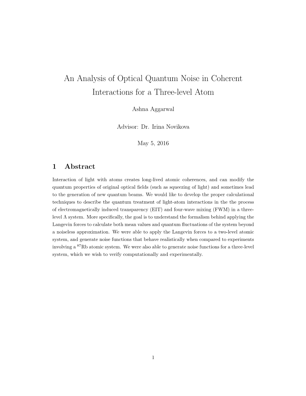 An Analysis of Optical Quantum Noise in Coherent Interactions for a Three-Level Atom