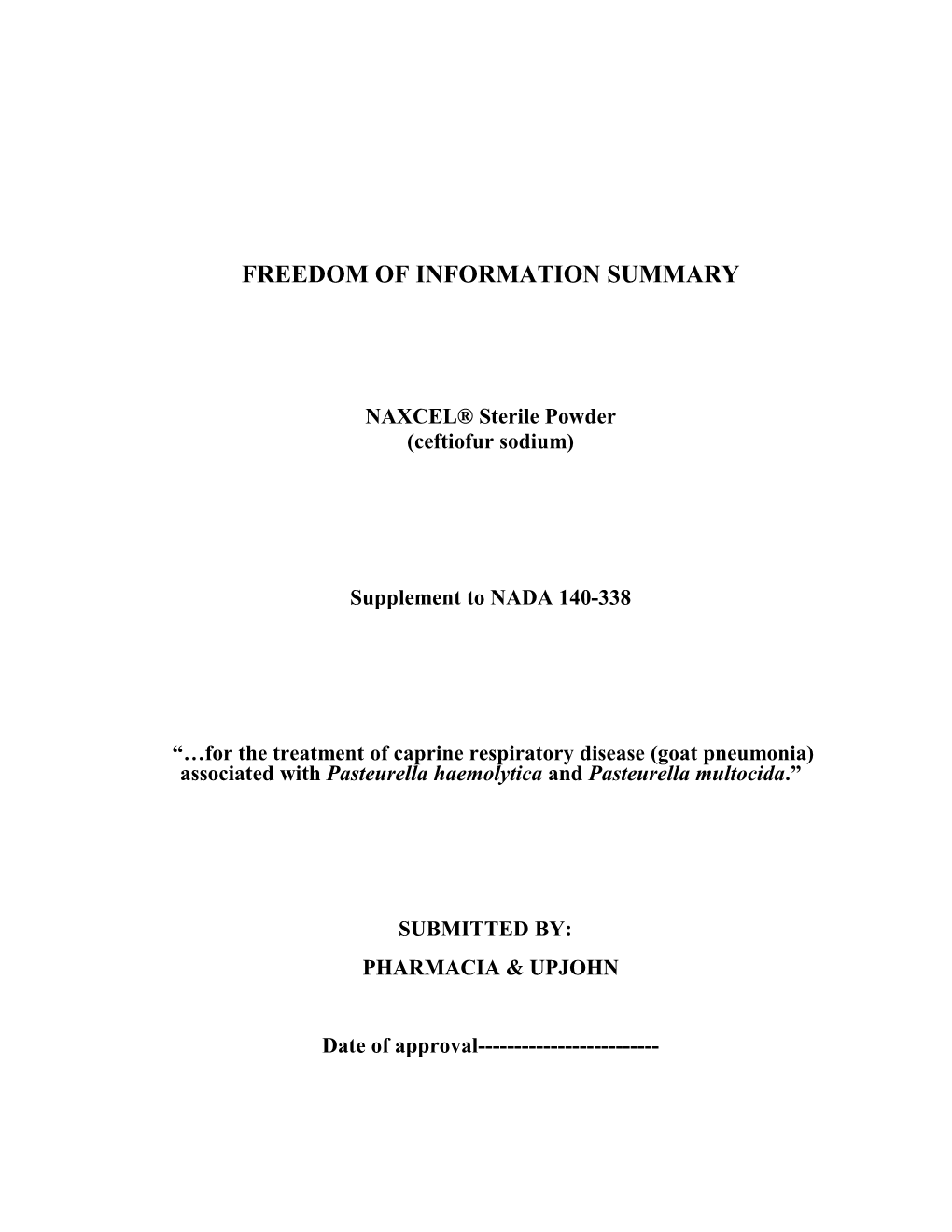 NAXCELÒ Sterile Powder FOI Caprine Bacterial Respiratory Disease