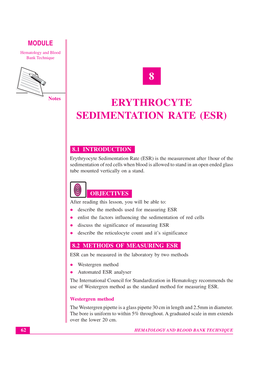 8 Erythrocyte Sedimentation Rate (Esr)