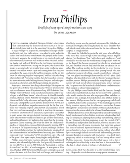 Irna Phillips Brief Life of Soap Opera’S Single Mother: 1901-1973 by Lynn Liccardo