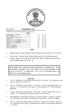 NOTE Delhi High Court Legal Services Committee Is Holding the Pre- Lok Adalat Sittings from 17.12.2018 to 06.02.2019 Between 2