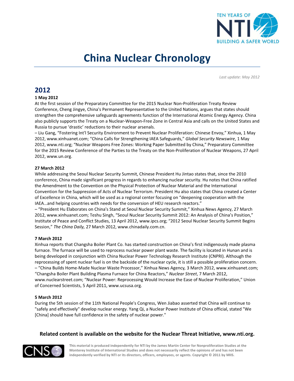 China Nuclear Chronology