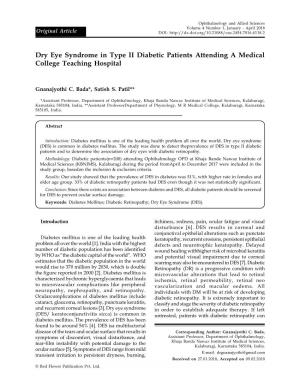 Dry Eye Syndrome in Type II Diabetic Patients Attending a Medical College Teaching Hospital