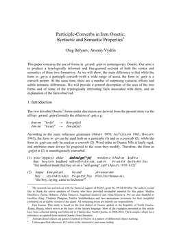 Participle-Converbs in Iron Ossetic: Syntactic and Semantic Properties1