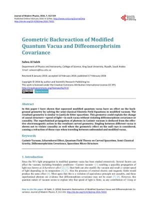 Geometric Backreaction of Modified Quantum Vacua and Diffeomorphrisim Covariance