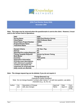 Standard Questionnaire Format