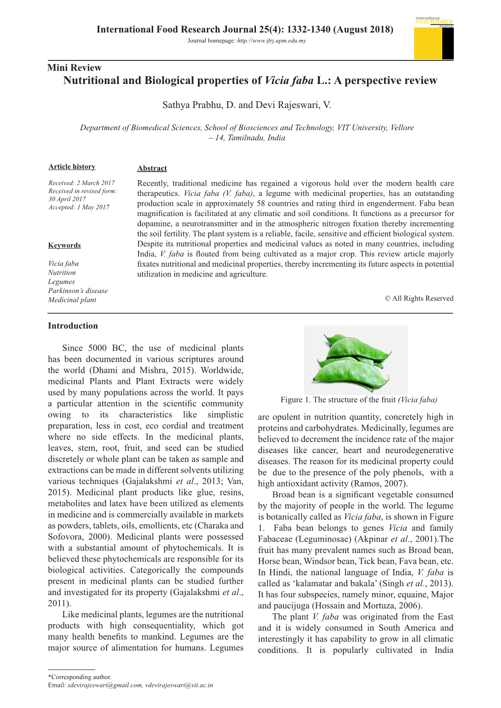 Nutritional and Biological Properties of Vicia Faba L.: a Perspective Review