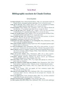 Bibliographie Succincte De Claude Esteban