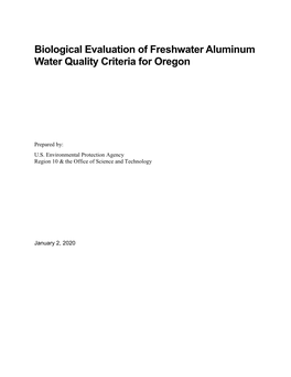 Biological Evaluation of Freshwater Aluminum Water Quality Criteria for Oregon