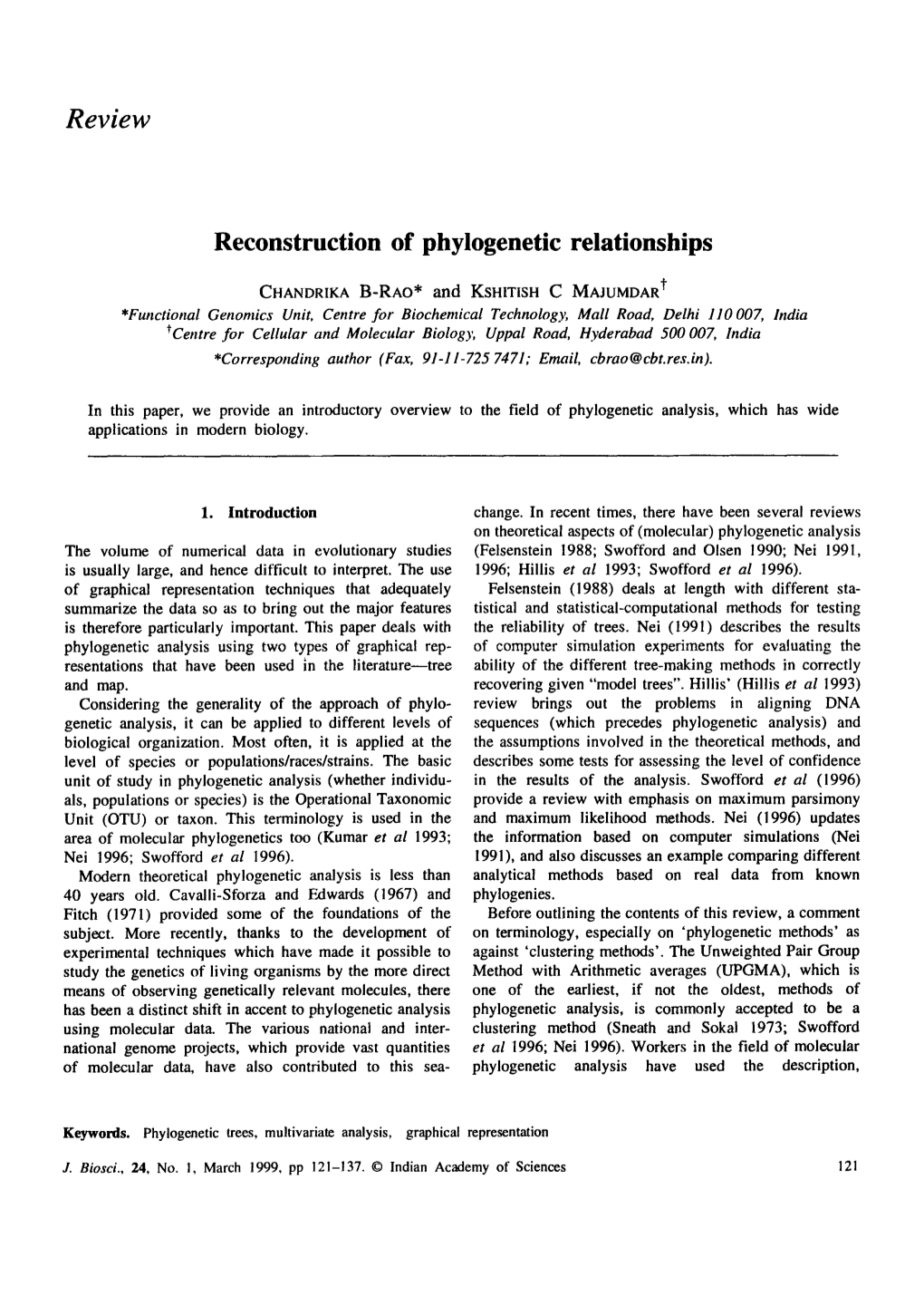 Reconstruction of Phylogenetic Relationships