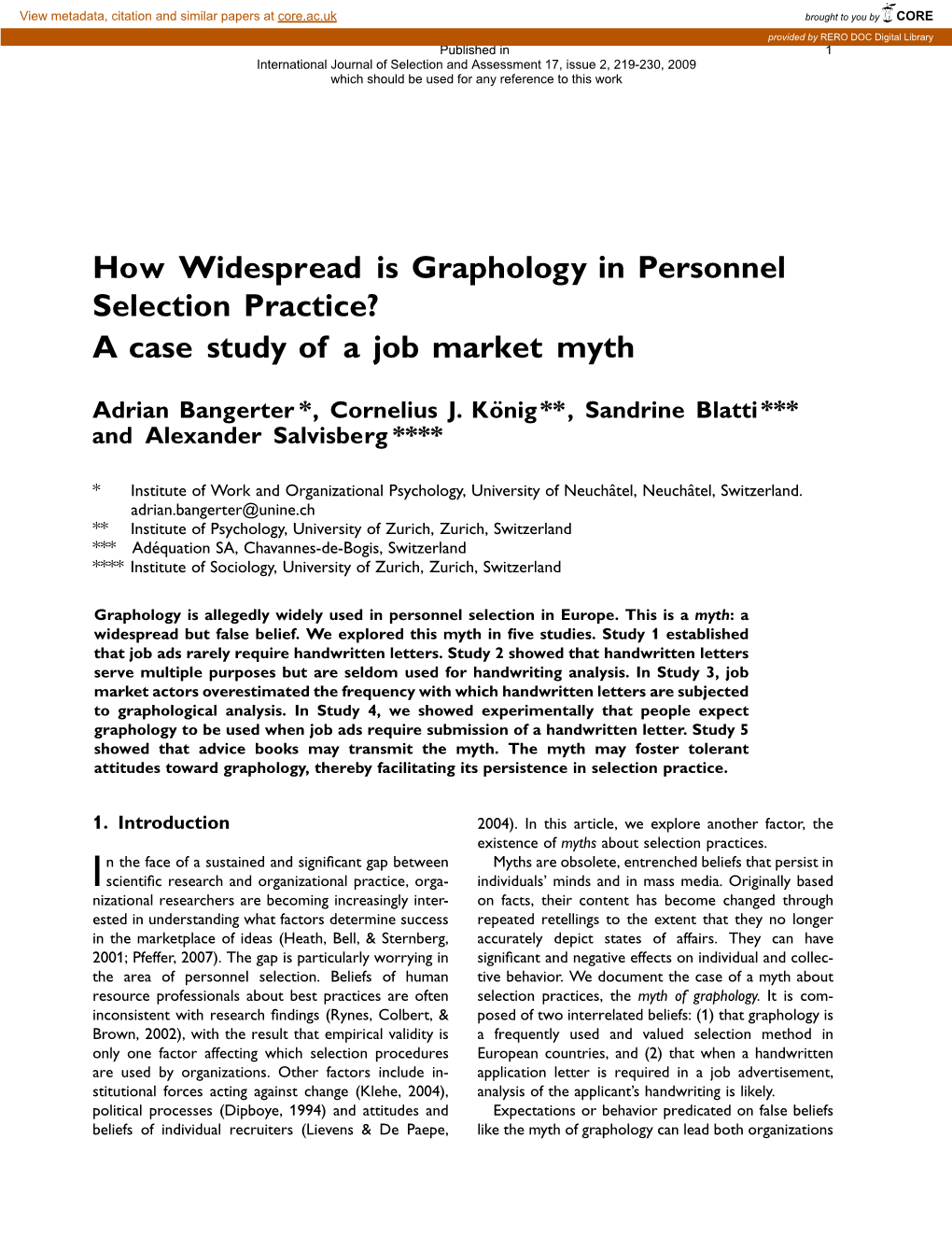 How Widespread Is Graphology in Personnel Selection Practice? a Case Study of a Job Market Myth