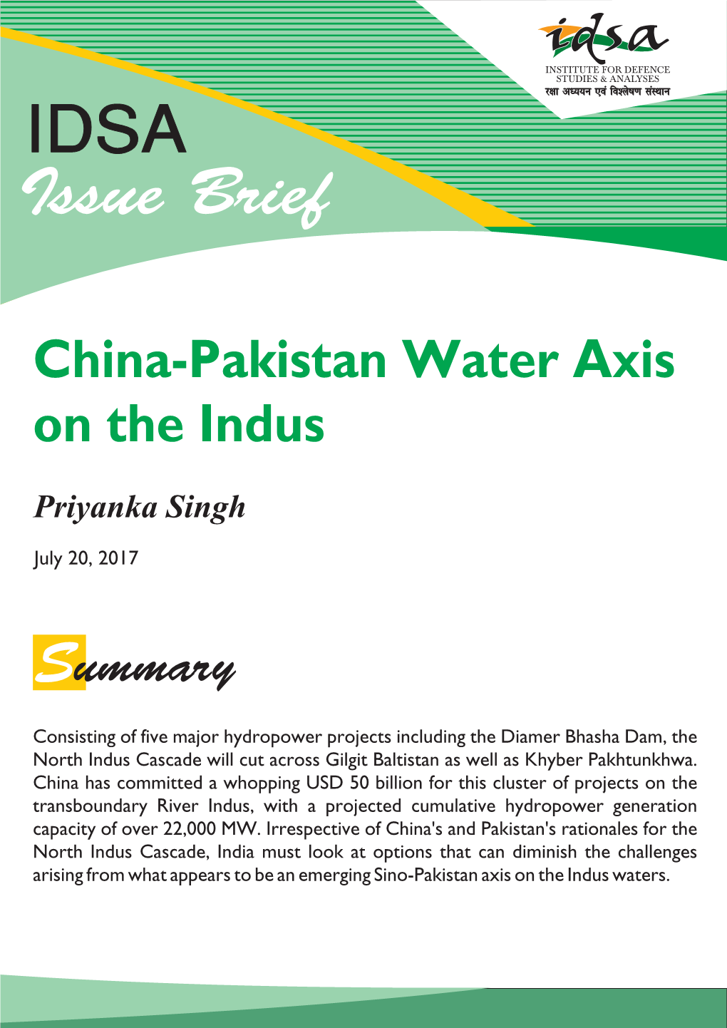 China-Pakistan Water Axis on the Indus