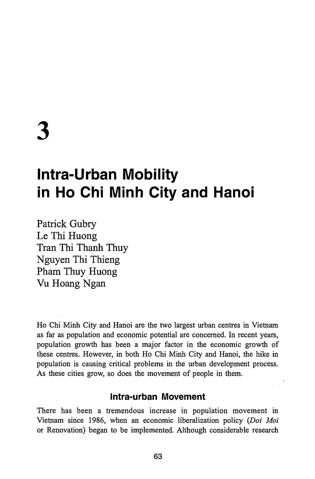 Intra-Urban Mobility in Ho Chi Minh City and Hanoi