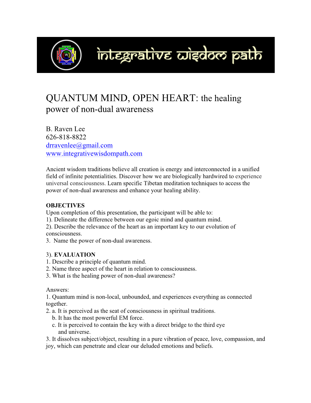 QUANTUM MIND, OPEN HEART: the Healing Power of Non-Dual Awareness