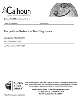 The Politics of Balance in Tito's Yugoslavia