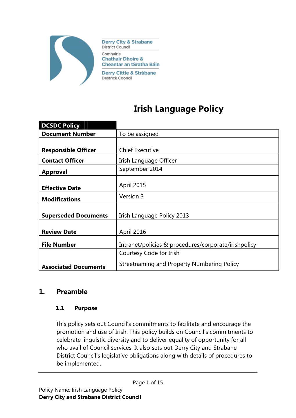 Irish Language Policy