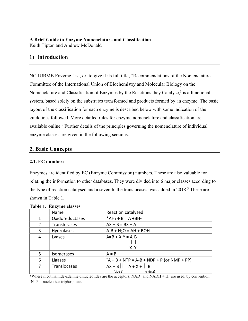 A Brief Guide to Enzyme Classification and Nomenclature Rev AM