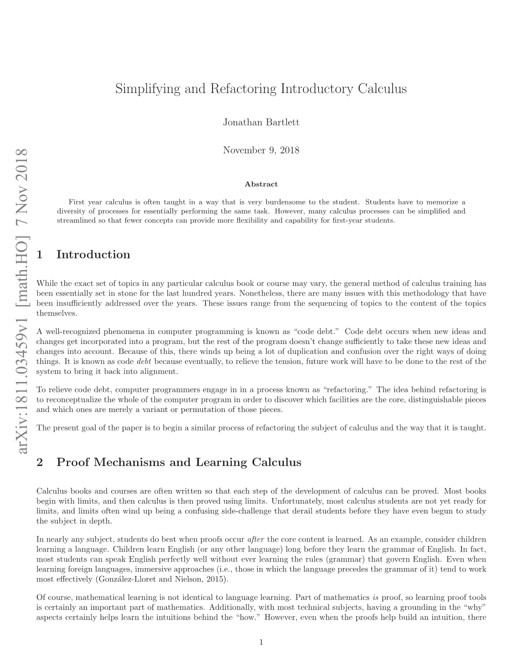 Simplifying and Refactoring Introductory Calculus