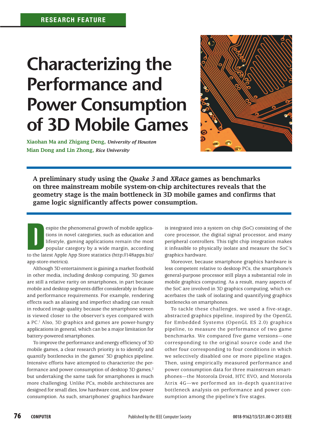 Characterizing the Performance and Power Consumption of 3D Mobile Games