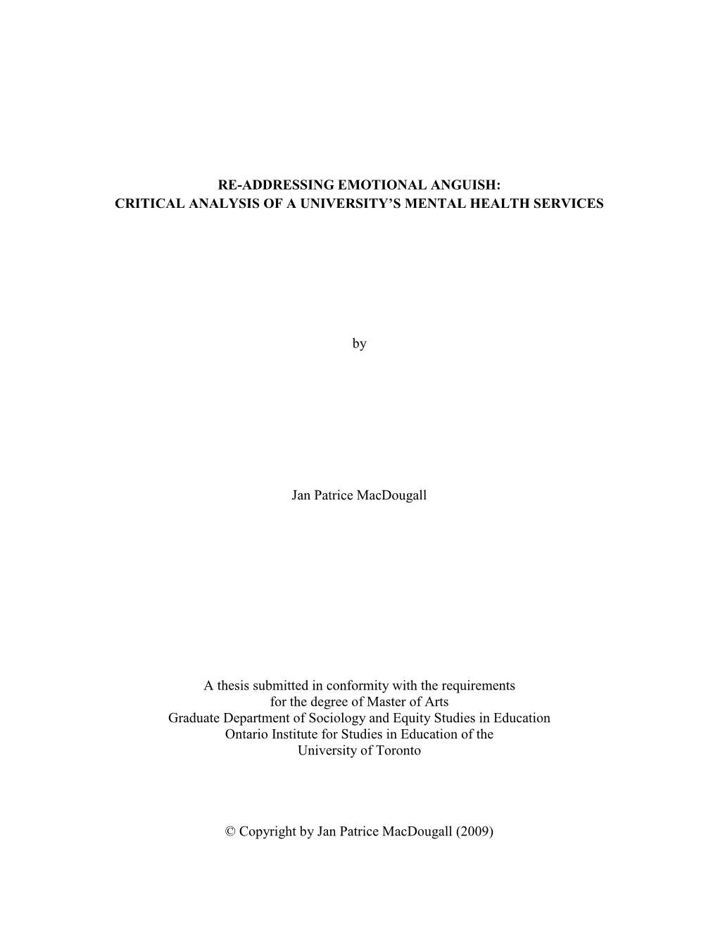 Re-Addressing Emotional Anguish: Critical Analysis of a University’S Mental Health Services