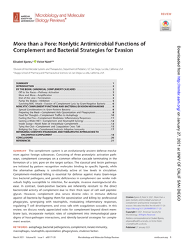 More Than a Pore: Nonlytic Antimicrobial Functions of Downloaded from Complement and Bacterial Strategies for Evasion