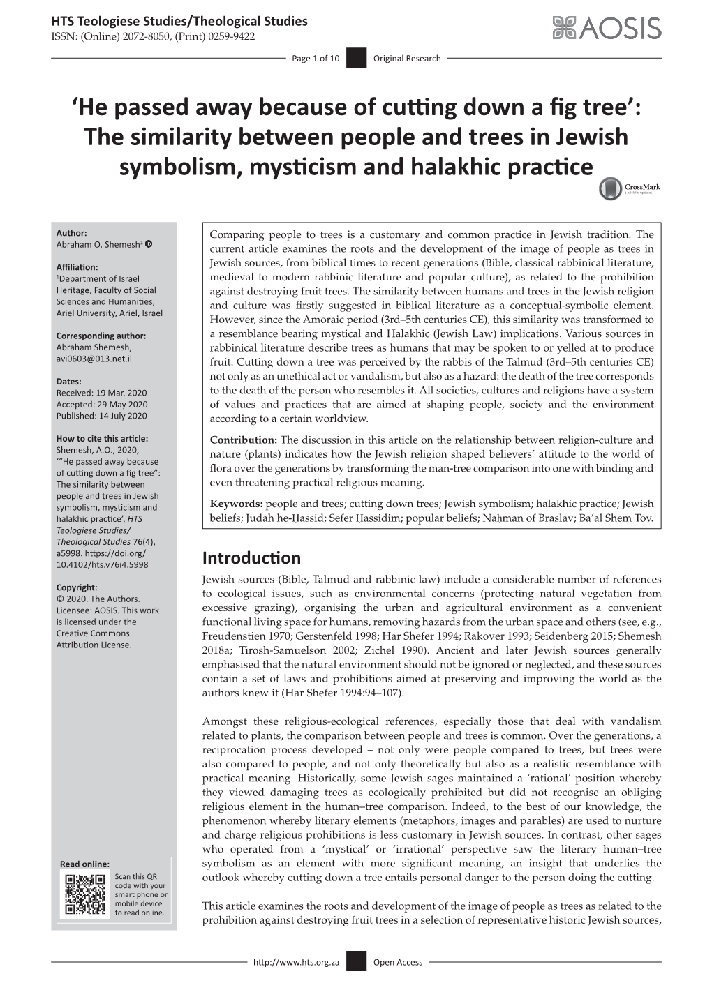 The Similarity Between People and Trees in Jewish Symbolism, Mysticism and Halakhic Practice