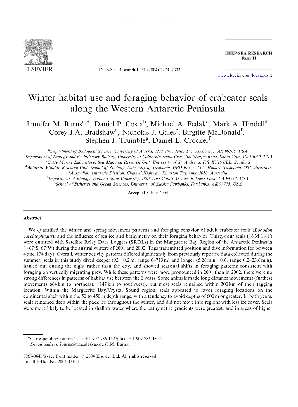 Winter Habitat Use and Foraging Behavior of Crabeater Seals Along the Western Antarctic Peninsula