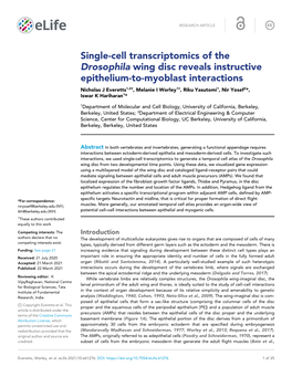 Single-Cell Transcriptomics of the Drosophila Wing Disc Reveals Instructive Epithelium-To-Myoblast Interactions