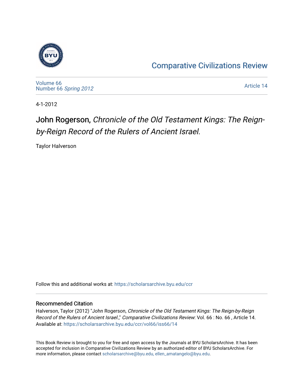 John Rogerson, Chronicle of the Old Testament Kings: the Reign- By-Reign Record of the Rulers of Ancient Israel