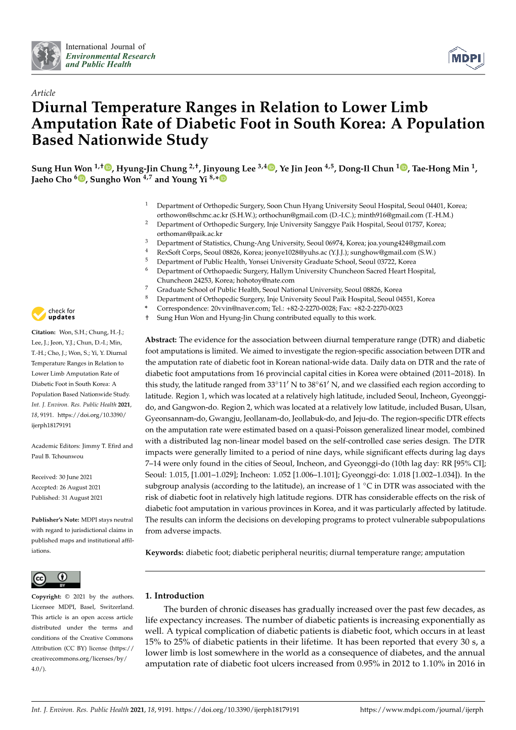 Diurnal Temperature Ranges in Relation to Lower Limb Amputation Rate of Diabetic Foot in South Korea: a Population Based Nationwide Study