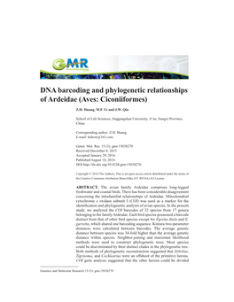 DNA Barcoding and Phylogenetic Relationships of Ardeidae (Aves: Ciconiiformes)